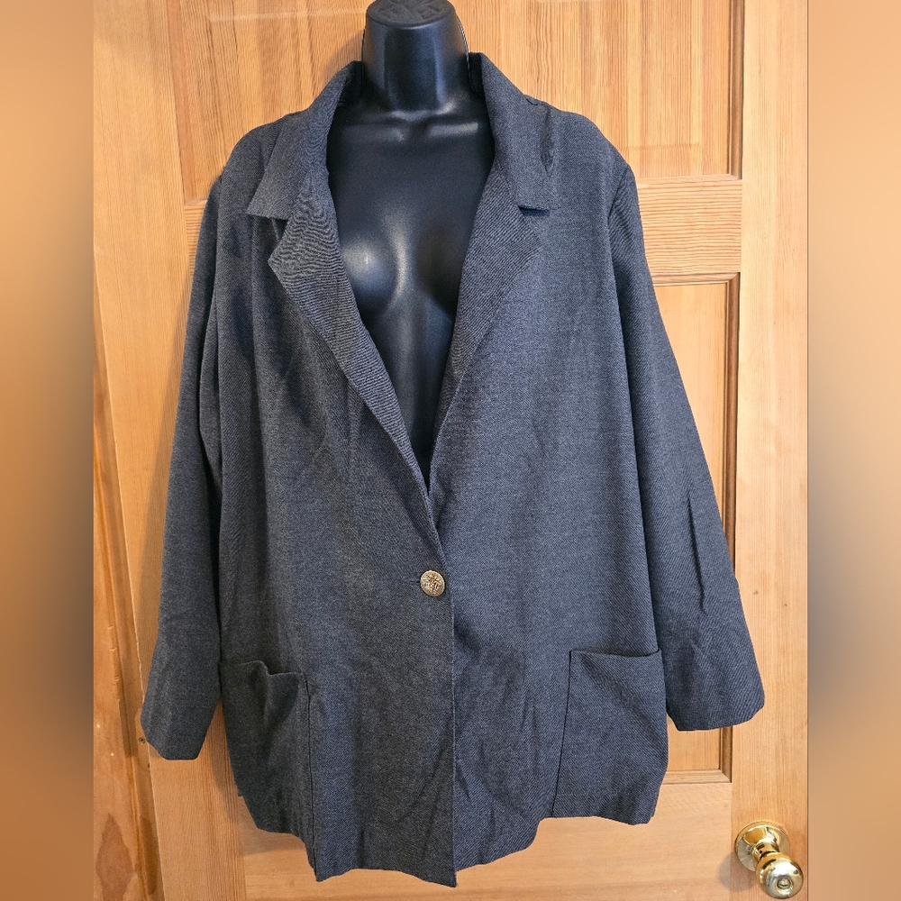 Vintage 90's Gray Blazer with Notched Lapels - Picture 2 of 8